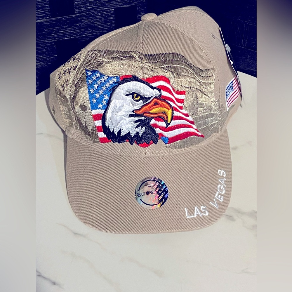 Bald Eagle Hat Cap Men’s Brown Red White Blue Strapback Embroidered America USA